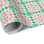 Modern Kerst Groen Quiltblok Geometrisch Cadeaupapier (Rol Hoek)