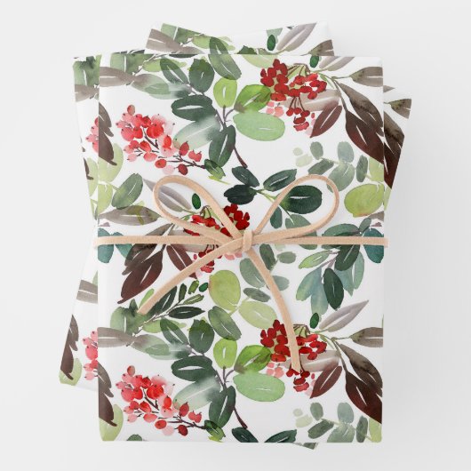 Modern Kerst Holly Patroon Inpakpapier Vel (In situ)