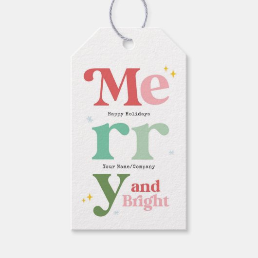 Modern Kerst Merry & Bright  Cadeaulabel (Voorkant)