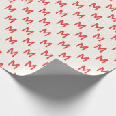 Modern Kerst Rood custom monogram patroon Cadeaupapier (Hoek)