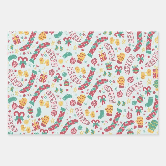 Modern Kerst rood groen beige inpakpapier (Voorkant 2)