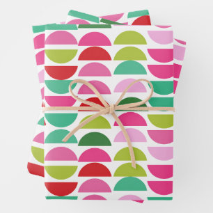 Modern Kerst Rood Groen Roze Geometrisch Schattige Inpakpapier Vel