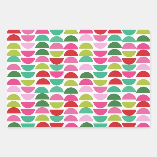 Modern Kerst Rood Groen Roze Geometrisch Schattige Inpakpapier Vel (Voorkant)