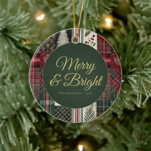 Modern Kerst Rustiek Plaid Keramisch Ornament (Boom)
