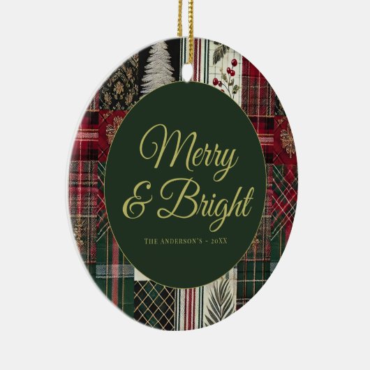 Modern Kerst Rustiek Plaid Keramisch Ornament (Rechts)
