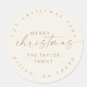 Modern | Kerst van goud en crème Ronde Sticker (Voorkant)