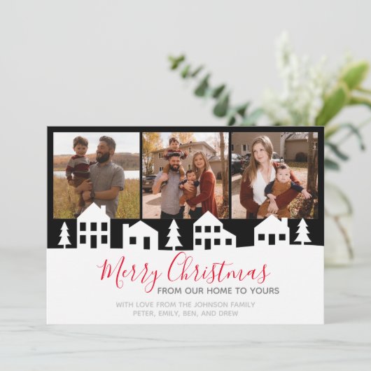 Modern Kerst Village  Kerstkaart (Staand voorkant)
