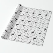 Modern Kerst Zwart en Wit Patroon Cadeaupapier (Uitgerold)