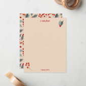 Modern Kerstbes Botanische Patroon Notitiekaartje (Voorkant / Achterkant in situ)