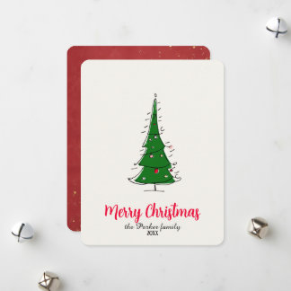 Modern Kerstboom Merry Christmas Doodle Feestdagenkaart
