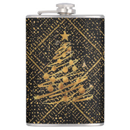 Modern, Kerstboom, Zwart Gouden Kruis Patroon Heupfles