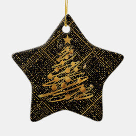 Modern, Kerstboom, Zwart Gouden Kruis Patroon Keramisch Ornament