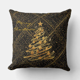 Modern, Kerstboom, Zwart Gouden Kruis Patroon Kussen