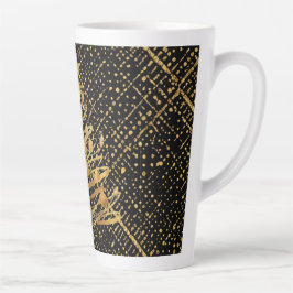 Modern, Kerstboom, Zwart Gouden Kruis Patroon Latte Mok