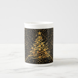 Modern, Kerstboom, Zwart Gouden Kruis Patroon Porselein Kop