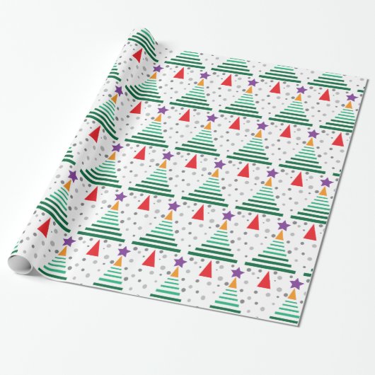 Modern kerstboompatroon cadeaupapier (Uitgerold)