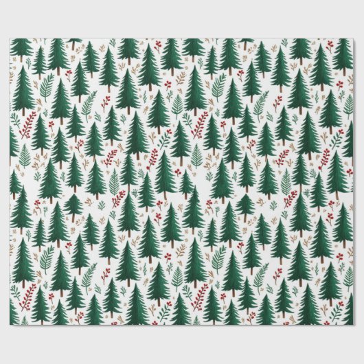 Modern kerstboompatroon in het bos cadeaupapier (Vlak)