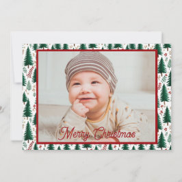 Modern kerstboompatroon in het bos feestdagenkaart