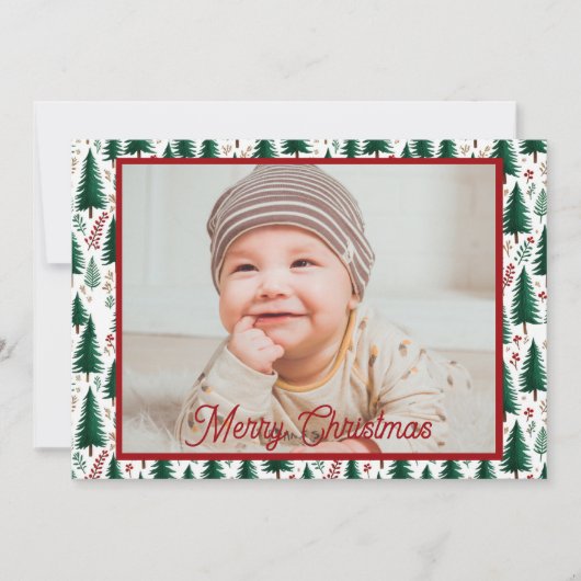 Modern kerstboompatroon in het bos feestdagenkaart (Voorkant)