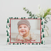 Modern kerstboompatroon in het bos feestdagenkaart (Staand voorkant)