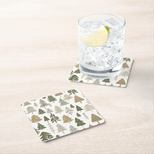 Modern kerstboompatroon kartonnen onderzetters (Insitu)