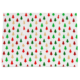 Modern kerstboompatroon - rood, groen en goud groot cadeauzakje