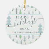 Modern kerstboomscript PRETTIGE FEESTDAGEN foto Keramisch Ornament (Voorkant)