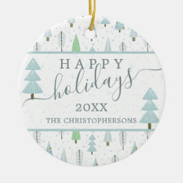 Modern kerstboomscript PRETTIGE FEESTDAGEN foto Keramisch Ornament