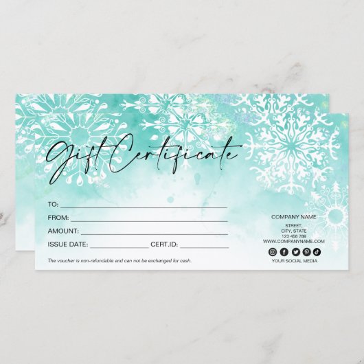 modern kerstcadeaukaarcertificaat Sneeuw (Voorkant / Achterkant)