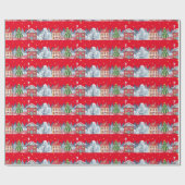 Modern kerstdorp cadeaupapier (Vlak)