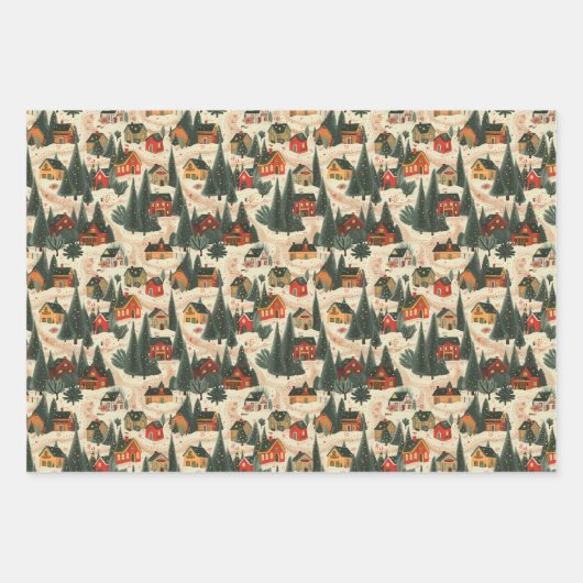 Modern kerstdorp inpakpapier (Voorkant 2)