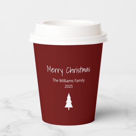 Modern Kerstfeest Eenvoudig Evergreen Rood Papieren Bekers (Achterkant)