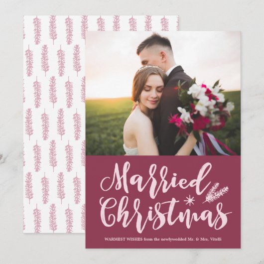 Modern kerstfeest | Foto Pine Mauve Feestdagenkaart (Voorkant / Achterkant)