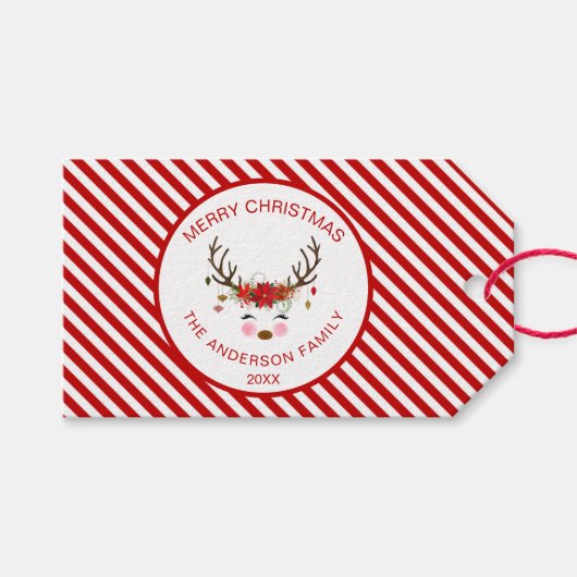 Modern Kerstfeest Rendieren met Ornamenten Cadeaulabel (Voorkant (Horizontaal))