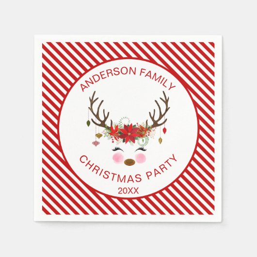 Modern Kerstfeest Rendieren met Ornamenten Servet (Voorkant)