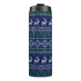 Modern kerstfeest, Ugly Sweater Reindeer Pattern Thermosbeker