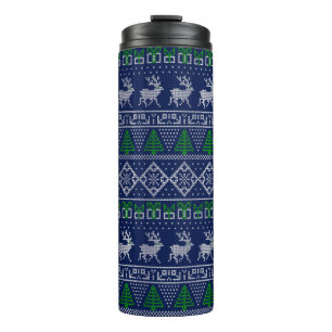 Modern kerstfeest, Ugly Sweater Reindeer Pattern Thermosbeker