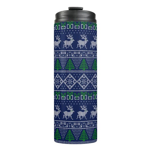 Modern kerstfeest, Ugly Sweater Reindeer Pattern Thermosbeker (Voorkant)