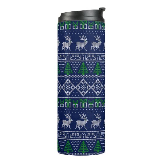 Modern kerstfeest, Ugly Sweater Reindeer Pattern Thermosbeker (Gedraaid links)