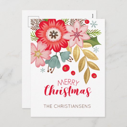 Modern kerstFloral Briefkaart (Voorkant / Achterkant)