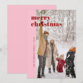 Modern Kerstfoto in vette rode en roze tinten Feestdagenkaart (Voorkant / Achterkant)