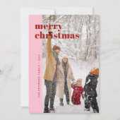 Modern Kerstfoto in vette rode en roze tinten Feestdagenkaart (Voorkant)