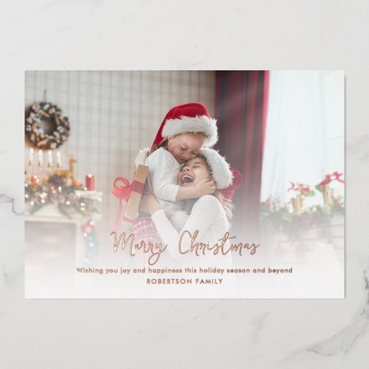 Modern kerstfotoscript folie feestdagenkaart (Voorkant)