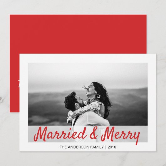 Modern kersthuwelijk en vrolijk bedankt Foto Feestdagenkaart (Voorkant / Achterkant)