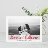 Modern kersthuwelijk en vrolijk bedankt Foto Feestdagenkaart (Staand voorkant)