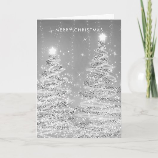 MODERN kerstKaart Glitter Xmas Trees Zilver Feestdagen Kaart (Voorkant)