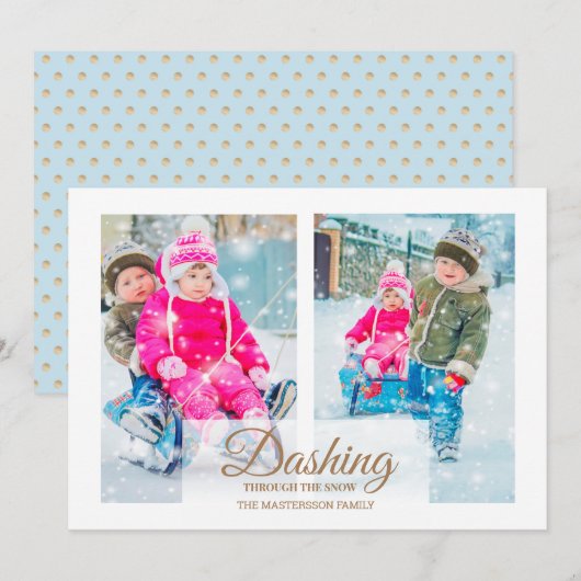 Modern kerstkaart met 2 foto's van sneeuw kaart (Voorkant / Achterkant)