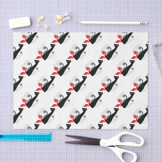 Modern kerstKat in Santa Hats Tissuepapier (Craft)