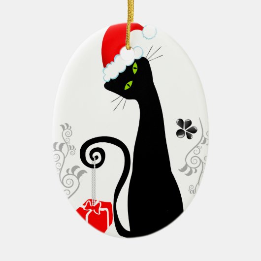 Modern kerstKat Keramisch Ornament (Voorkant)