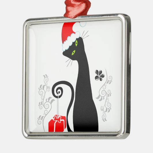 Modern kerstKat Metalen Ornament (Links)